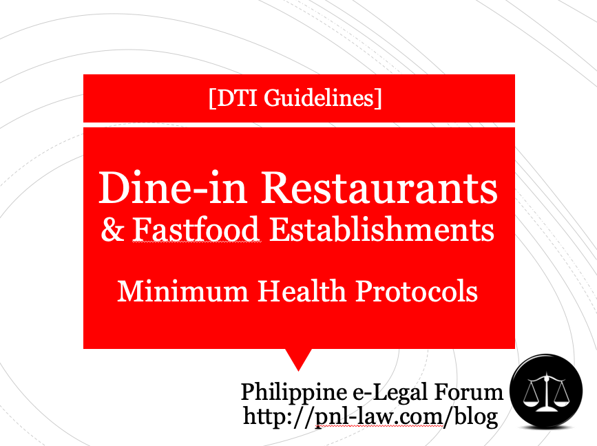 Guidelines for Dinein Restaurants and Fastfood Establishments DTI