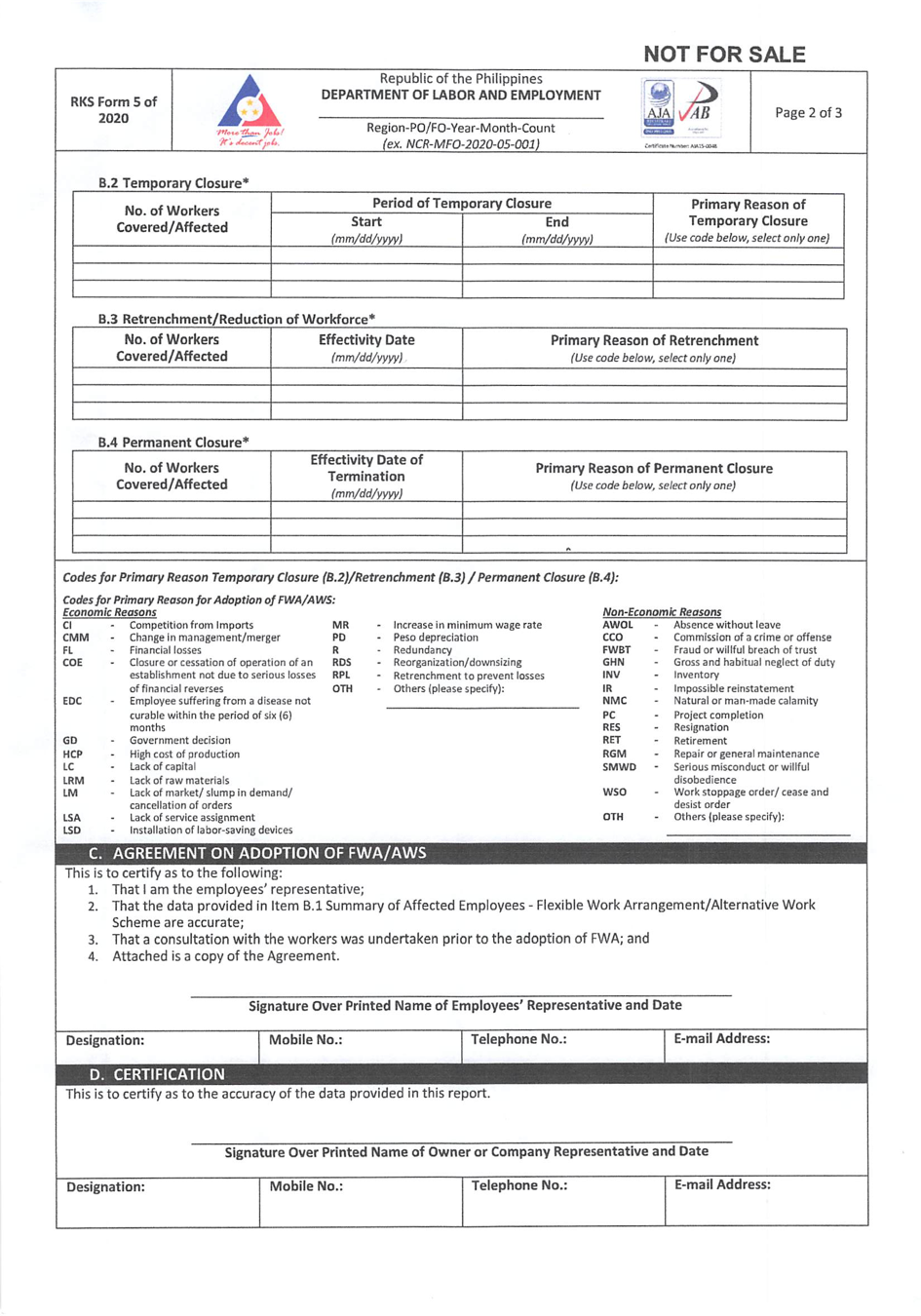 Establishment Report Form (RKS Form 5) page 2