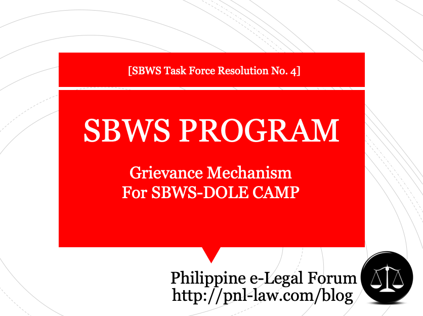 SBWS DOLE CAMP Grievance Mechanism Philippines